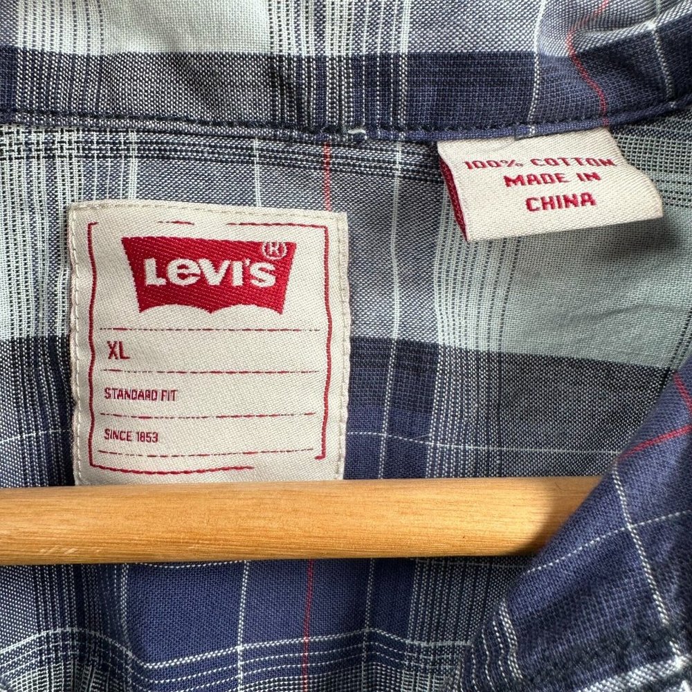 Levi Strauss Levi's Men's Casual Button Up Shirt Short Sleeve Plaid Blue Size XL - Picture 3 of 8